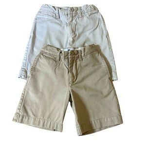 Gap Kids SET OF 2 Cotton Khaki Shorts Tan Stone Adjustable Tab Waist EUC Size 7